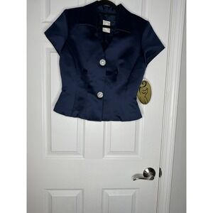 WATTERS AND WATTERS NWT Vintage Navy Satin Dress Top Rhinestone Buttons Size 10m